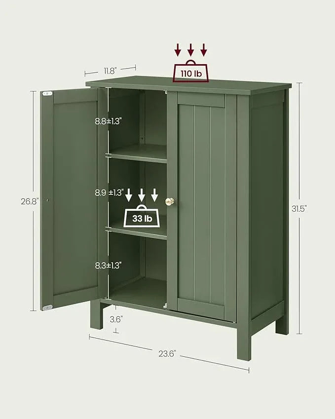 VASAGLE Floor Storage Cabinet, Freestanding Storage Unit with 2 Adjustable Shelves, for Bathroom Living Room Dining Kitchen, 11.8 x 23.6 x 31.5 Inches, Forest Green UBCB060C01 - ModernBath