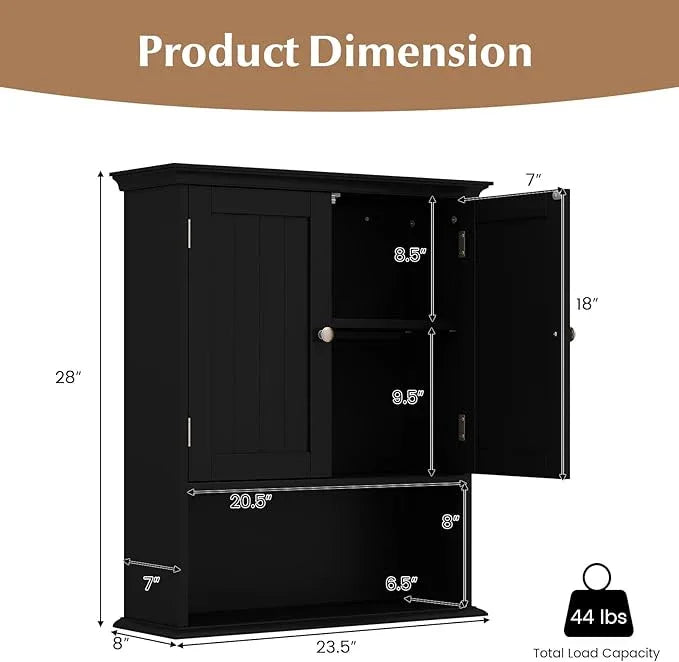 Giantex Bathroom Cabinet Wall Mount, Medicine Cabinet with Adjustable Shelf, Open Shelf, Over The Toilet Space Saver Storage Organizer for Laundry Room, Kitchen, Cupboard (Black) - ModernBath