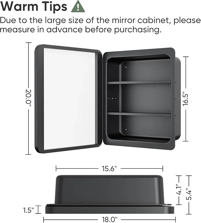 Rresyet 18 x 20 Bathroom Mirror Cabinet with Adjustable Shelves, Bathroom Mirror with Storage, Recessed or Wall Mounted Medicine Cabinet for Skin Products, Beauty Tools etc - ModernBath