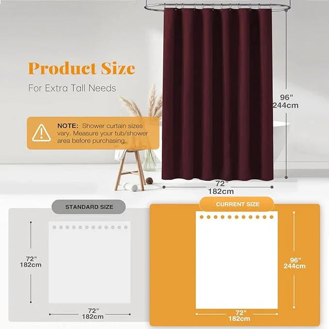 BTTN Fabric Shower Curtain, Linen Textured Heavy Duty Polyester Cloth Shower Curtain Set with Plastic Hooks, Burgundy, 72x96 - ModernBath