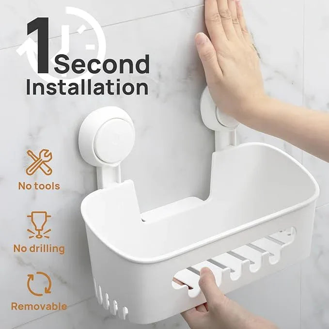 LEVERLOC Shower Caddy Suction Cup Set Shower Organizer & Soap Holder & Toothbrush Holder, Bathroom Shelf Basket NO-Drilling, Removable Suction Storage Waterproof Bathroom Caddy, White - ModernBath