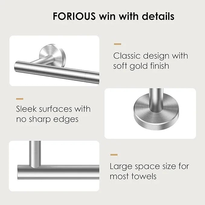 FORIOUS Towel Bar Wall Mounted, 30 Inch Stainless Steel Towel Racks for Bathroom, Includes Wall Mounting Hardware (Brushed Nickel, Total Length 32 Inch) - ModernBath
