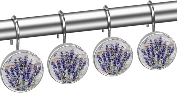 Lavender Decorative Shower Curtain Hooks Rings Set of 12 Hooks for Shower Curtain Rustproof Curtain Rings for Bathroom, 1.45x1.45 in/3.7x3.7cm - ModernBath