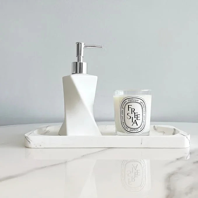Modern White Soap Dispenser with Silver Pump for Bathroom and Kitchen, Contemporary Art Style, Matte Finish, Rust Proof, 8.5oz (Arctic White) - ModernBath