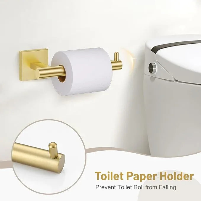 5 Pieces Bathroom Hardware Set Brushed Gold Towel Bar Set Includes 23.6” Towel Bar, Towel Ring Holder, Toilet Paper Holder and Two Towel Hooks, Bathroom Accessories Set SUS304 Wall Mounted - ModernBath