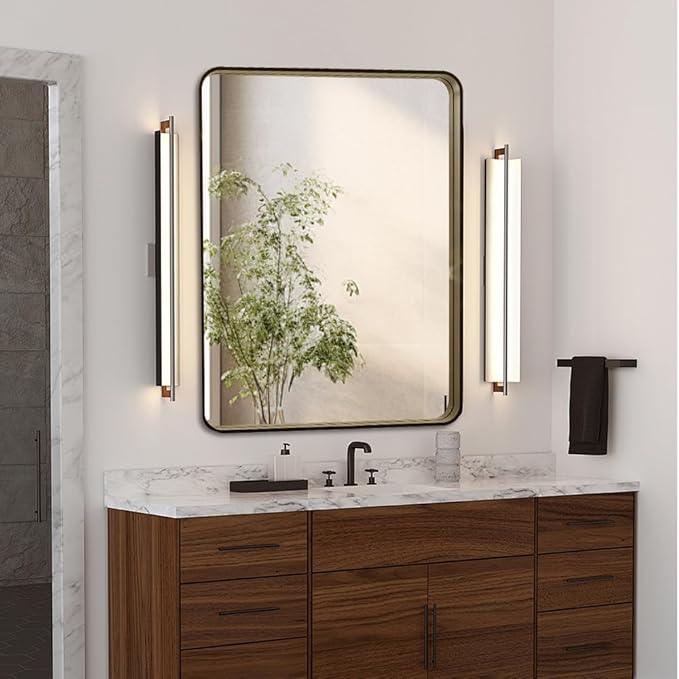 miroro Bronze 40x30 Inch Metal Framed Mirror for Wall, Large Rounded Rectangle Mirror, Anti-Rust, Tempered Glass, Hangs Horizontally or Vertically - ModernBath