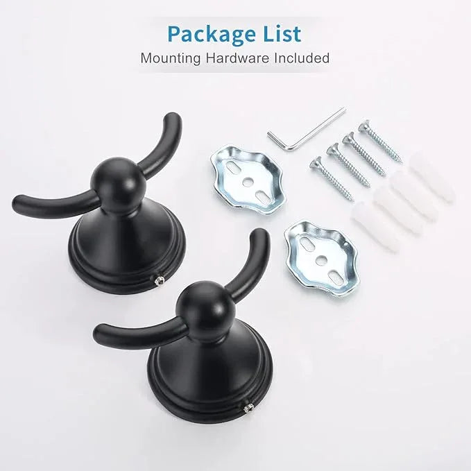 FILTA Bathroom Towel Hooks, Matte Black Robe & Towel Hooks for Wall Mounted, Traditional Towel and Robe Hooks for Hanging Towels, Bath Towel Holder for Shower(2 Pack) - ModernBath