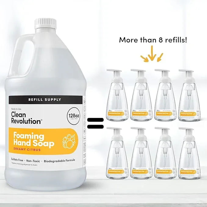 Clean Revolution Foaming Hand Soap Refill Supply Container, Ready to Use Formula, Dreamy Citrus Fragrance, Gluten Free, 128 Fl. Oz - ModernBath