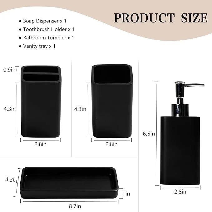 YMXYJM Bathroom Accessories Set, 4 Pcs Bathroom Accessory Set, Soap Dispenser, Toothbrush Holder, Qtip Holder Set, Bathroom Sets Complete, Bathroom Sink Set for Modern Home Decor, Black - ModernBath
