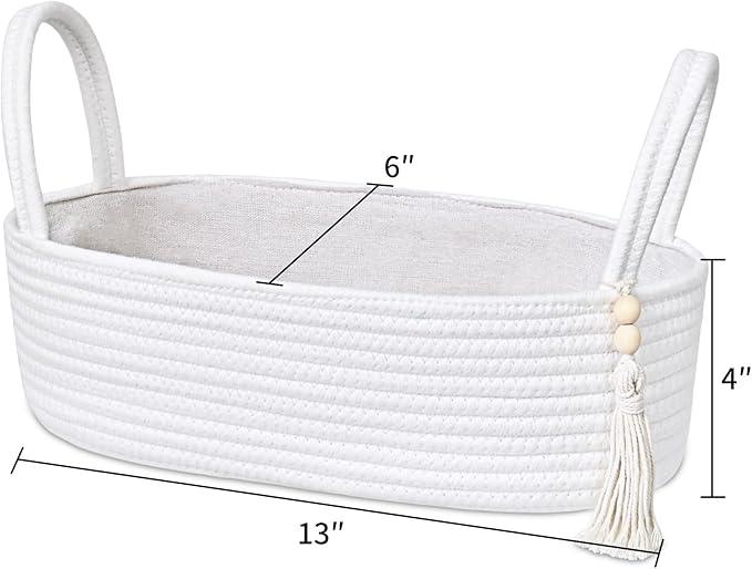 ABenkle Small Storage Basket for Toilet Tank Top - Jute Rope Woven Organizer with Handle, Boho Countertop Bathroom Decor, Toilet Paper Holder, 13x6x4 Inch - ModernBath