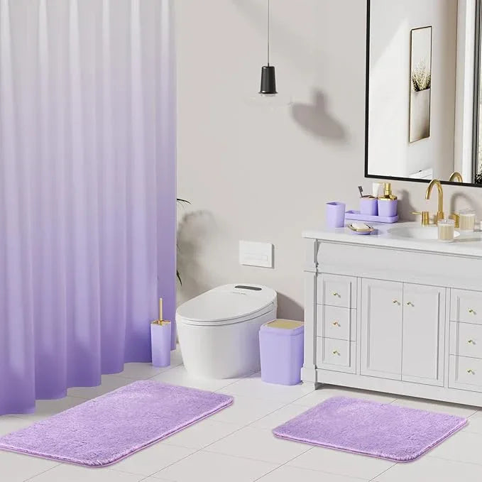XLHOMO Bathroom Set - Purple Bathroom Sets with Shower Curtain and Rugs, 24PCS Shower Curtain Set with Hooks, Soap Dispenser, Soap Dish, Toilet Brush Holder and Trash Can for Housewarming - ModernBath