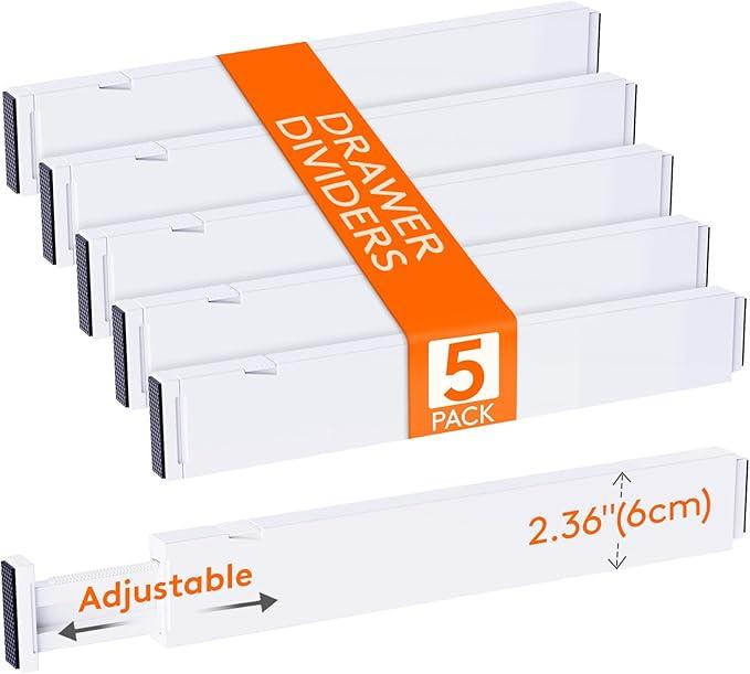 Lifewit 5 Pack Kitchen Drawer Dividers 2.36" High, 16"-22" Adjustable Drawer Organizer for Utensils/Clothes/Makeup, Plastic Expandable Separators in Dresser/Bedroom/Bathroom/Office Storage - ModernBath