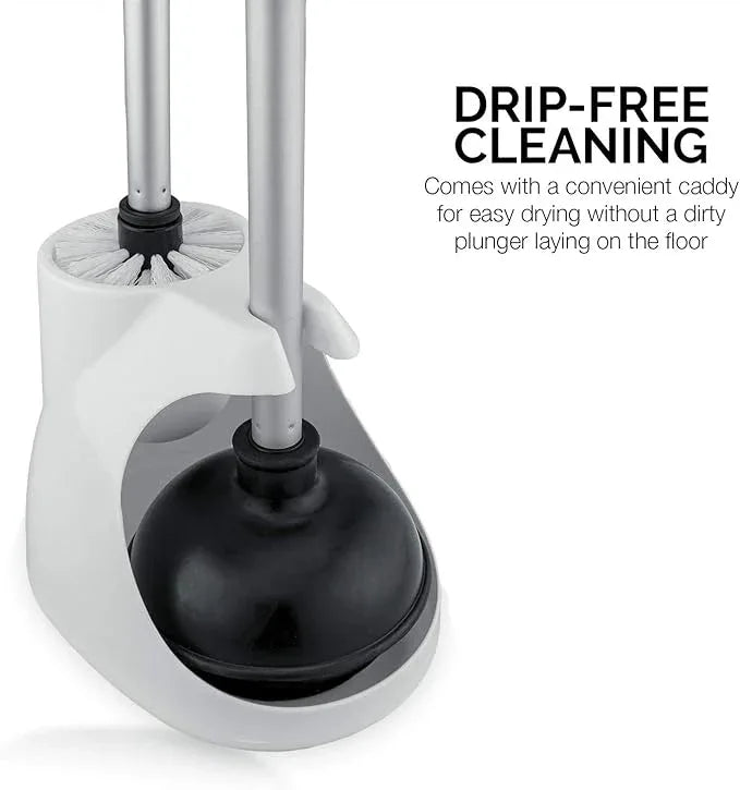 NEIKO 60168A Toilet Plunger Set, 4 Piece, Bonus Mini Sink & Drain Plunger, Toilet Bowl Brush & Caddy, Patented All-Angle Design, Telescopic Aluminum Handle, Bathroom Toilet Brush and Plunger Set - ModernBath