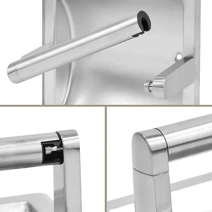 Recessed Toilet Paper Holder for Large Rolls, Pivoting Stainless Steel in Wall Toilet Paper Holder, Wall Mounted Bathroom Tissue Roll Dispenser with Modern Brushed Nickel Finish - ModernBath
