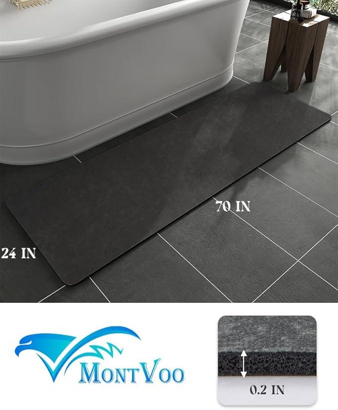 MontVoo -Bath Mat Rug-Rubber Backing Non Slip Quick Dry Absorbent Thin Bathroom Rugs Fit Under Door-Faux Suede Surface Bathroom Floor Mats-Shower Rug for in Front of Bathtub Shower Dark Grey 24"X70" - ModernBath