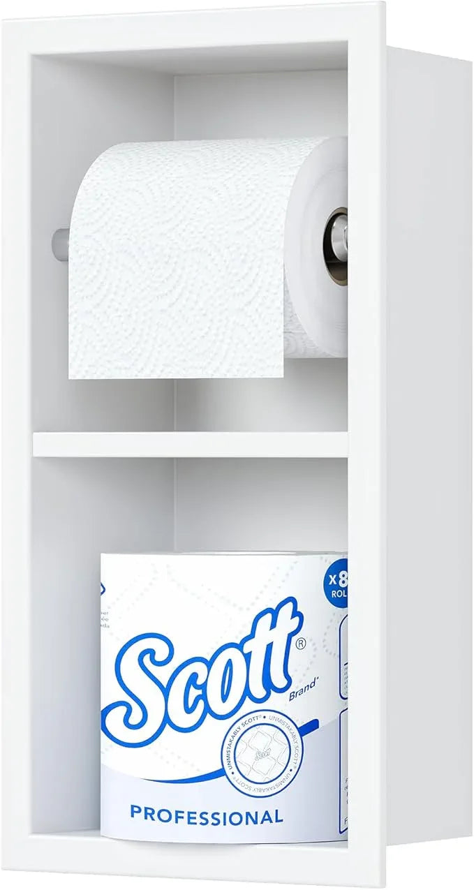 Neodrain White TIissue Holder, Contemporary Hotel Style Pivoting in Wall Toilet Paper Holder, Stainless Steel Recessed Tissue Paper Roll Holder, Double roll - ModernBath