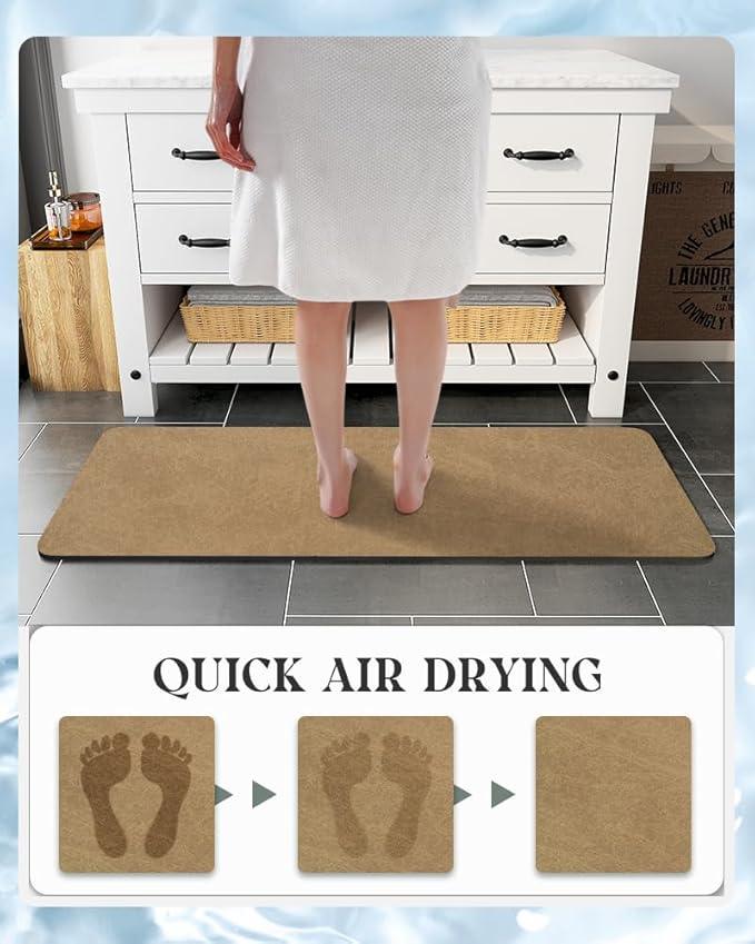 MontVoo -Bath Mat Rug-Rubber Backing Non Slip Quick Dry Absorbent Thin Bathroom Rugs Fit Under Door-Faux Suede Surface Bathroom Floor Mats-Shower Rug for in Front of Bathtub Shower Camel 17"x59" - ModernBath