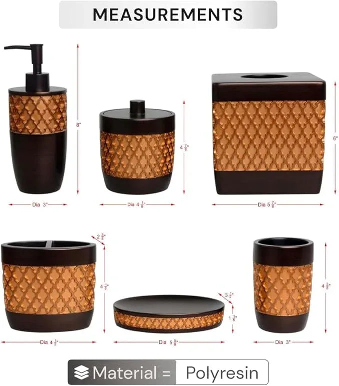 Decozen Bathroom Accessories Set 6Pcs – Soap Dispenser, Toothbrush Holder, Tumbler, Soap Dish & Cotton Swab Jar – Modern Bathroom Decor, Bath Set for Christmas Decor, Wally - ModernBath