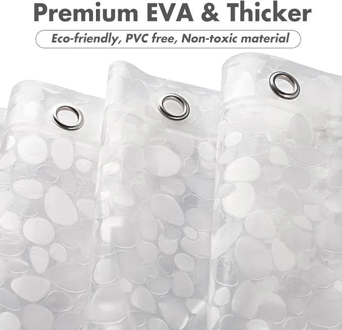 WELTRXE Shower Curtain Liner Waterproof, 8G Thick EVA, Heavy Duty Shower Liner with Magnets, 3D Pebble Bath Curtain for Stall, Bathtubs Bathroom, 72 x 72, 12 Hooks - ModernBath