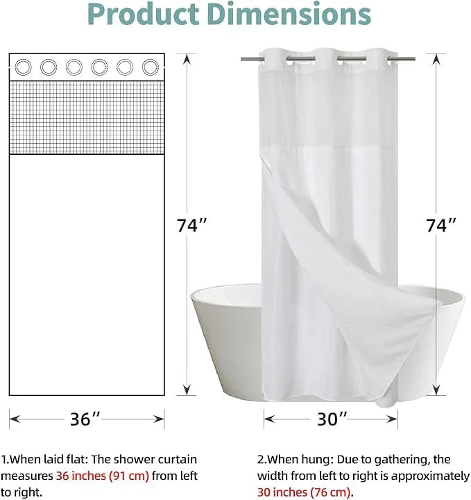 eachope White No Hook Waffle Weave Shower Curtain with snap-in Liner Replacement, 230GSM Waterproof Fabric Hotel Shower Curtain Set for Bathroom, Through Mesh Top Window,36Wx74H - ModernBath