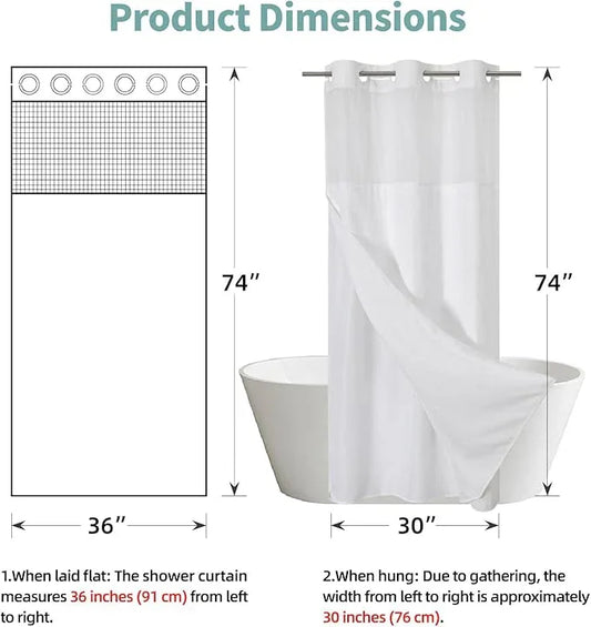 eachope White No Hook Waffle Weave Shower Curtain with snap-in Liner Replacement, 230GSM Waterproof Fabric Hotel Shower Curtain Set for Bathroom, Through Mesh Top Window,36Wx74H - ModernBath
