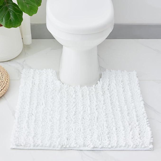 ILANGO Toilet Rugs U Shaped White 24x24 Bathroom Rugs,Extra Soft Absorbent Chenille Bath Rugs,Thick Non-Slip Shaggy Bath Mat,Machine Washable Quick Dry Bath Mats for Toilet Contour - ModernBath