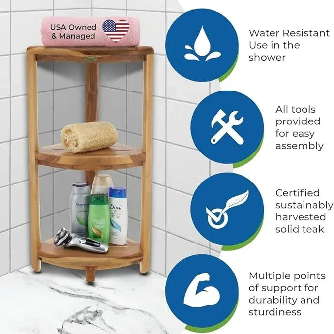 EcoDecors 3-Tier Shelf Waterproof Teak Wood Shower Shelf for Inside Shower Provides Storage, and Organization for Bathroom Accessories - ModernBath