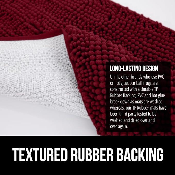 GORILLA GRIP Bathroom Rug Sets 3 Piece, Bath Mat Set and Oval Toilet Base with Rubber Backing, Plush Absorbent Shaggy Chenille Washable Mats, Includes 24x19.5, 24x17 and 30x20 Inch Rugs, Burgundy - ModernBath