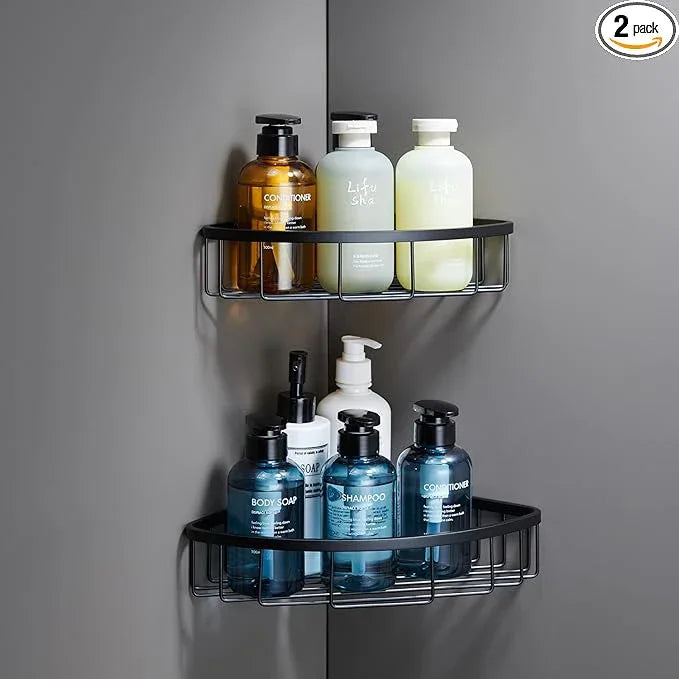 [2 Pack] Corner Shower Caddy Shelf Organizer, Stainless Steel Heavy Duty Rust-Proof Shampoo Holder, Wall Mounted Storage Rack for Bathroom & Kitchen, Matte Black - ModernBath