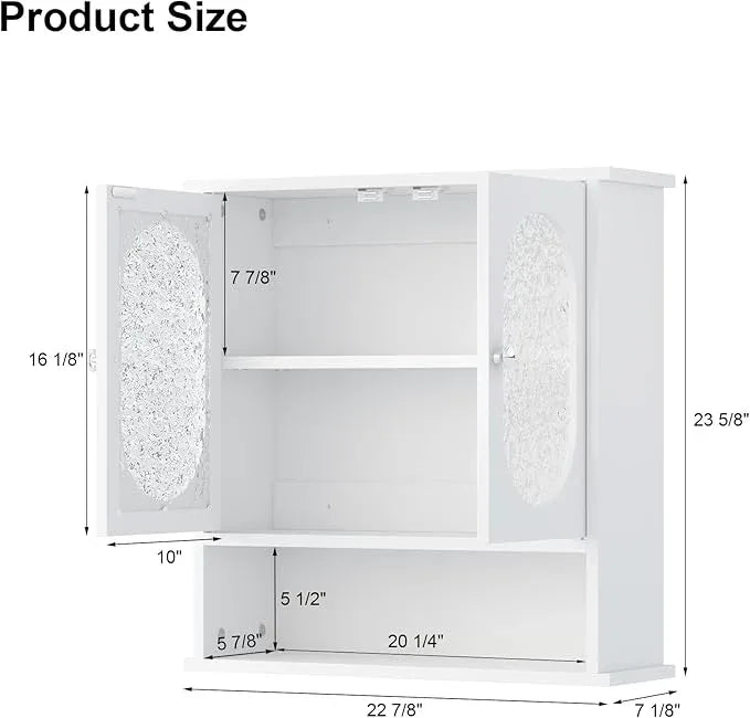 Medicine Cabinet for Bathroom,2 Acrylic Doors White Oval Bathroom Wall Cabinet,Over Toilet Storage Cabinet for Laundry Room/Kitchen/Living Room,Surface Mount Medicine Cabinets 23x24 - ModernBath