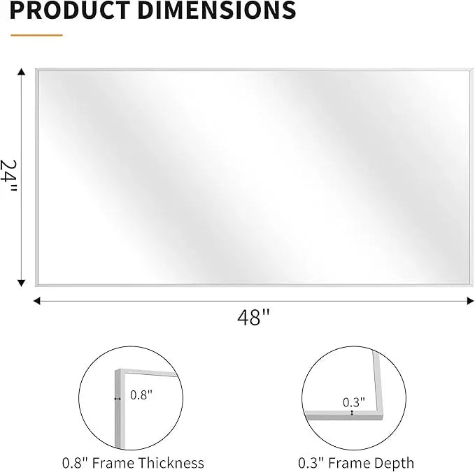 KOCUUY Silver Bathroom Mirror, 48"x24" Rectangle Bathroom Mirror for Wall, HD Tempered Glass, Anti-Rust Brushed Silver Frame, Modern Design for Bathroom, Bedroom, Living Room, Entryway. - ModernBath
