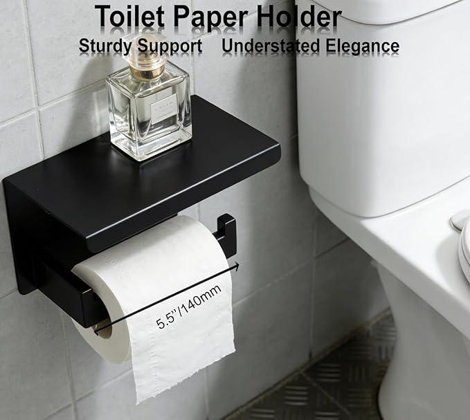 Bathroom Hardware Set 10 Piece Matte Black Bathroom Accessories Set SUS304 Towel Bar Set Includes 2 Towel Bar 24 Inch+2 Towel Holder+2 Toilet Paper Holder+4 Towel Hooks (10, Matte Black) - ModernBath