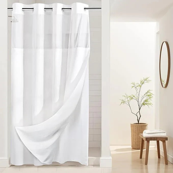 River Dream Stall Heavyweight No Hooks Required Dotted Waffle Weave Shower Curtain with Snap in Liner- 54W x 80H,Hotel Grade,Spa Like Bath Curtain,White - ModernBath