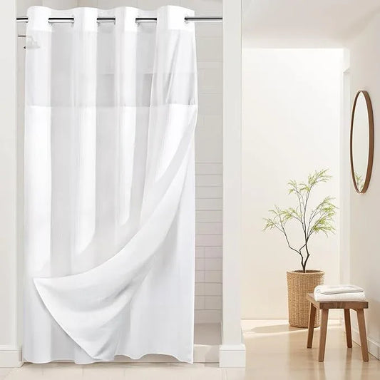 River Dream Stall Heavyweight No Hooks Required Dotted Waffle Weave Shower Curtain with Snap in Liner- 54W x 80H,Hotel Grade,Spa Like Bath Curtain,White - ModernBath