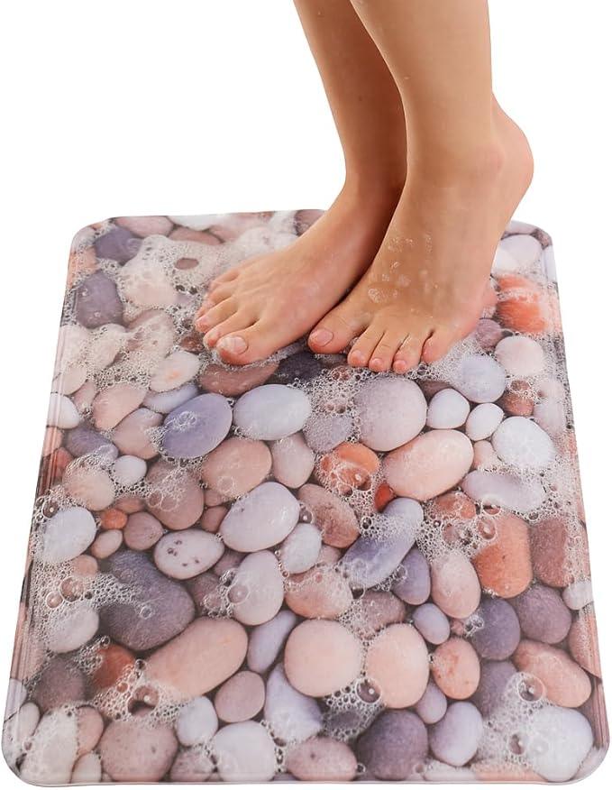 ENKOSI Non Slip Bath Mat for Tub and Shower Floors – Anti Slip Shower Mat with Strong Secure Grip – Unique Pebble Stone Print Bathroom Mat for Inside Bathtub and Smooth Stalls (28x16 Pebble Stone) - ModernBath