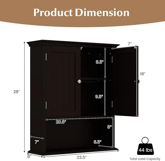 Giantex Wall Mounted Medicine Cabinets - Above Toilet Bathroom Cabinet with Adjustable Shelf, Open Shelf, Over The Toilet Space Saver Storage Cabinet for Laundry Room, Kitchen, Cupboard (Brown) - ModernBath