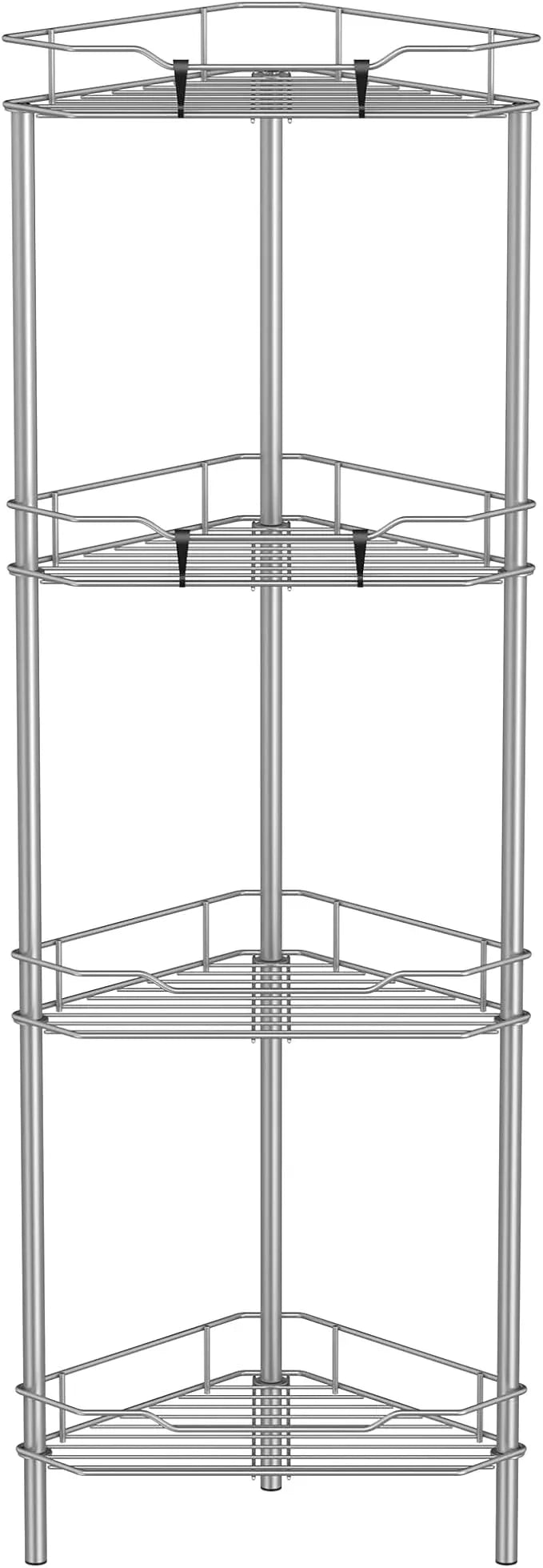 4 Tier Floor Standing Corner Shower Caddy Organizer Shelf with Hooks, Bathroom Shelves Stand Rack, Gray - ModernBath