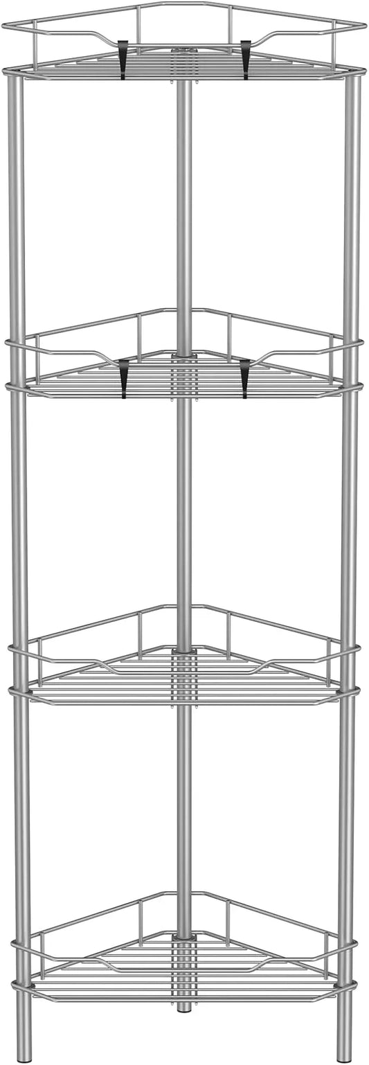 4 Tier Floor Standing Corner Shower Caddy Organizer Shelf with Hooks, Bathroom Shelves Stand Rack, Gray - ModernBath