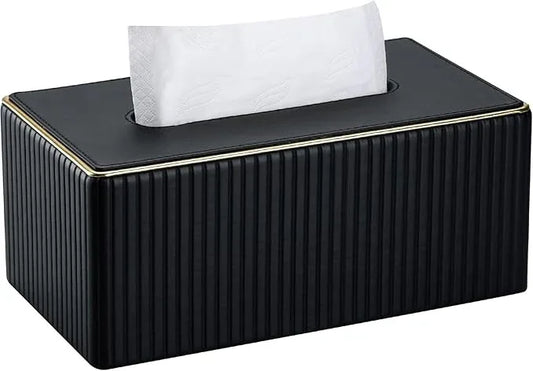 KINGFOM Rectangular Tissue Box Cover, PU Leather Tissue Box Holder with Magnetic Bottom, Napkin & Facial Tissue Holder Dispenser Decorative Box Cover for 120-count (3-Ply) 160-count (2-Ply) Black - ModernBath