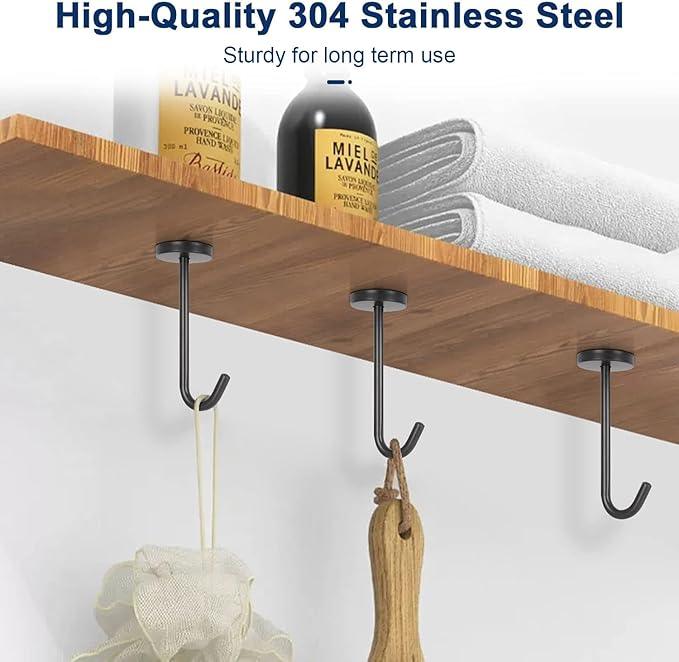 NearMoon Coat Hooks, Wall Mount Hooks for Hanging Hat Hurse Robe, 304 Stainless Steel Heavy Duty Towel Hangers for Bathroom Livingroom Kitchen-Ceiling Hook, 6 Pack (4 Inch, Matte Black) - ModernBath