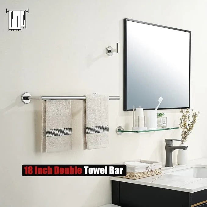 JQK Double Towel Bar Chrome, 20.5 Inch 304 Stainless Steel Thicken 0.8mm Towel Rack Bathroom, Towel Holder Polished Steel Wall Mount, Useable Length 18 Inch, TB100L18-CH - ModernBath