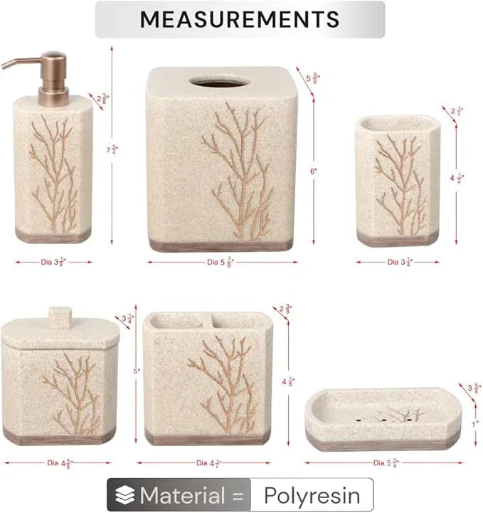 Decozen Bathroom Accessories Set 6Pcs – Soap Dispenser, Toothbrush Holder, Tumbler, Soap Dish & Cotton Swab Jar – Modern Bathroom Decor, Bath Set for Christmas Decor, Kent - ModernBath