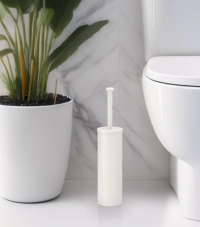 Gatco 1481W Latitude II Toilet Brush Holder, Freestanding Bathroom Toilet Brush Set, Matte White - ModernBath