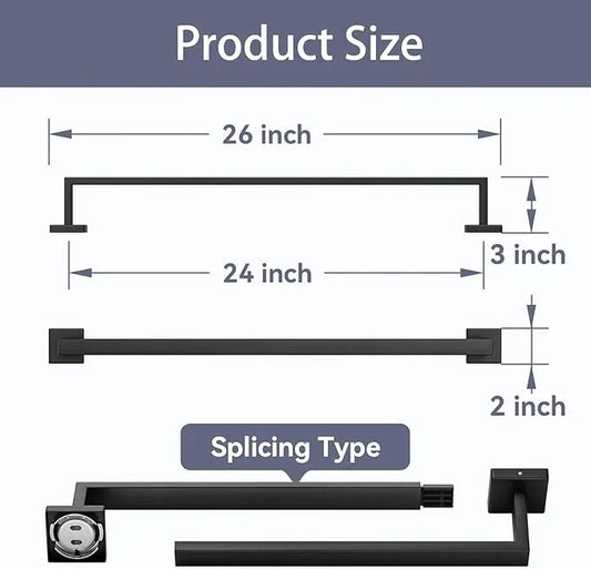 Matte Black Towel Bar, 24 Inch Bathroom Towel Rack, Towel Holder Wall Mounted, Square Base Thicken SUS304 Stainless Steel Towel Rod Modern Home Decor (Total Length 26-Inch) - ModernBath