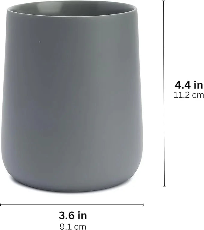 Yew Design Matte Gray Toothbrush and Toothpaste Holder and Cup for Bathroom Vanity and Countertop, Round Organizer for Electric Toothbrushes, Floss, Razors, Cotton, and Mouthwash - ModernBath