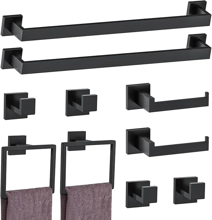 10-Piece Matte Black Bathroom Hardware Accessories Set Black Towel Bar Set Towel Holder Set Stainless Steel Wall-Mounted Towel Rack Set for Bathroom,23.6 Inch Towel Bar - ModernBath