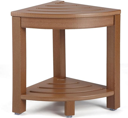 Apolimi HDPE Corner Shower Stool,Shower Bench Seat with Storage Shelf for Shaving Legs Plastic Spa Bath Step Foot Rest for Bathroom Small Place (Teak)
