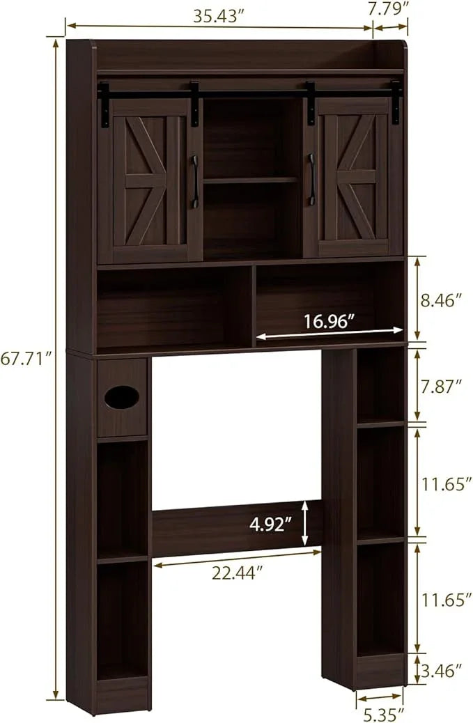 Over The Toilet Storage Cabinet, Farmhouse Toilet Cabinet Rack with Barn Doors, Space Saving Bathroom Organizer with Shelves, Toilet Paper Holder and Towel Rack for Bathroom,Restroom,Laundry,Walnut - ModernBath