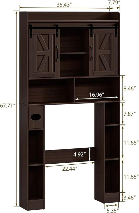 Over The Toilet Storage Cabinet, Farmhouse Toilet Cabinet Rack with Barn Doors, Space Saving Bathroom Organizer with Shelves, Toilet Paper Holder and Towel Rack for Bathroom,Restroom,Laundry,Walnut - ModernBath