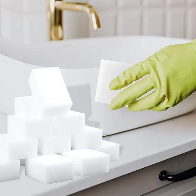 Magic Sponge Eraser 100 Pack Extra Thick and Long Lasting Melamine Sponges in Bulk - Multi Surface Power Scrubber Foam Cleaning Pads - Bathtub, Floor, Baseboard, Bathroom, Wall Cleaner - ModernBath